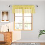 Yellow Valance for Windows 16 inch Sheer Linen Textured Open Weave Short Small Mini Curtains Topper Farmhouse Vintage Living Room Bedroom Door Kitchen Bathroom 1 Panel Rod Pocket 52" Wx16 L