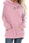 ANCAPELION Women’s Casual Sweater Pullover Button Waffle Knit Hoodies Black Long Sleeve Hooded Sweatshirts Pink Medium