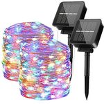 Solar String Lights Outdoor, 2 Pack 120 LED Solar Powered Fairy Lights 12M/39Ft Solar Garden Lights with 8 Modes Waterproof Copper Wire Lights for Garden Decorations, Home, Yard, Wedding (Multicolor)