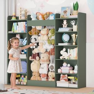 VontinT 63" W Toy Storage, Stuffed Animal Storage with 233L for 100+ Plush Toys, 12-Tier Kids Bookshelf with 10 Cube Storage, Large Toy Organizer Shelf for Boys/Girls, Playroom/Kids Room/Classroom