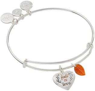 Alex and Ani Fall in Love Duo Charm EWB Bracelets, Shiny Silver Finish, Multi Color, 2 to 3.5in, One Size, Brass, no gemstone