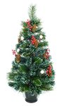 Christmas Concepts® 3ft (90cm) Pre Lit Frosted Fibre Optic Christmas Tree With Natural Cones & Red Berries With Warm White LED Rose Lights