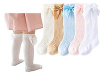 CHUNG Baby Girls Knee High Socks Cotton Knitted Spanish Bowknot Stockings 5 Mesh, 1-3Y