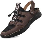 Freeior Mens Sandals with Arch Support Plantar Fasciitis Non Slip Sneakers Summer Shoes Leather Outdoor Adjustable(9.5,Darkbrown,43)
