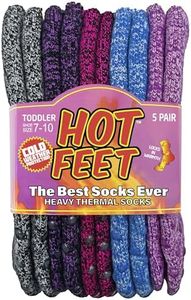 HOT FEET Toddler Crew Warm Thermal 5/6 Pack Socks Soft Thick Brushing, 2-4 Years, 5 Pack, 5 Marled Gripped (2)