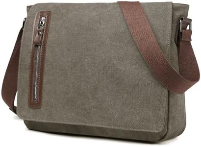 TYB Bag Retro Messenger Bag Canvas Shoulder Bag for Men Women Crossbody Travel School College Work Casual Bag Fit 14 Inch Tablet-Olive