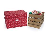 Covermates Keepsakes 24-96PC Adjustable Ornament Storage Box - Elite Plus - Heavy Duty Material - Webbed Handles - Stackable Design - Holiday Storage - Red Snowflake
