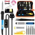 Soldering Iron Kit,60W Soldering-Iron Gun with Adjustable Temp 200-450°C and ON/Off Switch,5 Soldering Tips, Desoldering Pump, Solder Wire,2 in 1 Wire Stripper Cutter, Soldering Iron Stand, Tool Case