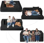 Cansunna Folding Bean Bag Chair for Adults,3-in-1 Bean Bag Couch Faux Fur Floor Sofa Large Beanbag Convertible Bean Bag Sofa Bed with Pillow,Bedroom,Living Room(Large,Black)