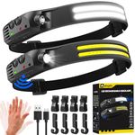 Head Torch Rechargeable,2000 Lumens 230° Wide Beam Super Bright Headtorch with Hands Free Sensor,Led Head Torch 1500mAh IPX5 Waterproof Lightweight,Headlamp for Adults Kids Camping,Fishing,Running