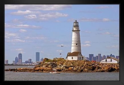 Boston Light Lighthouse Little Brewster Island Photo Black Wood Framed Wall Art 20x14