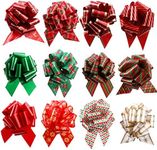 12pcs Christmas Pull Bows for Presents Pull Bows with Ribbon 5” Wrapping Butterfly Xmas Flower Gift Wrapping Pull Bow Car Decoration for Presents Gift Basket Bag Wedding Gift Baskets Decoration