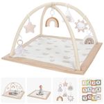 Mallify Washable Baby Gym Activity Center with Play Mat, Visual, Hearing, Touch, Cognitive Early Development Playmats, 6 Toys for Infant & Toddler, Larger, Non Slip