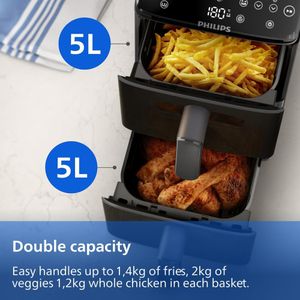 Philips 4000 Series Dual Basket Airfryer 10L – RapidAir, PFAS-Free Ceramic