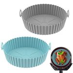 Air Fryer Silicone Pot, 2 Pack Reusable Silicone Air Fryer Liners, Air Fryer Accessories, Replacement for Disposable Parchment Paper Liner Fit 3.5-7Qt (Blue + Grey)