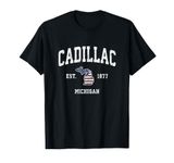 Cadillac Michigan MI Vintage American Flag Sports Design T-Shirt