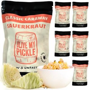 Olive My Pickle Fermented Sauerkraut - 96 Ounces | 6-Pack Bundle of Probiotic Classic Caraway Sauerkraut with Natural Probiotics for Gut Health - Great for Sandwiches, Salads, Asian Dishes, and Meat