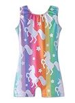 Leotards for Girls Gymnastics Unicorn Sparkly Pink Biketards Stars Rainbow Clouds, A Stripes, 1-2 Years