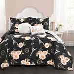 Lush Decor Black Vintage Paris Rose Butterfly 5 Piece Reversible King Quilt Bedding Set