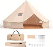 Canvas Bell Tent, Glamping Tent with Stove Jack, PVC Base, Mesh Window, 4 Season Use, Yurt Hot Tents for Camping, Family, Party,