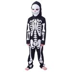 Kids Halloween Costume Boys Skeleton Costumes Girls One Piece Skull Hooded Bodysuit with Mask for Cosplay Party (Black, 3-4T)