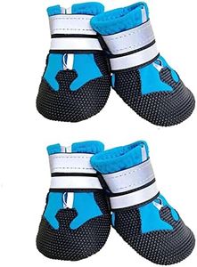 AMOMYDOG Zapatos para Perros, Juego de 4 Botas Perro, Patucos Perros con Correas Reflectantes Ajustables y Suela Antideslizante, Protector Patas para Perros Pequeños Medianos y Grandes (Azul, L)