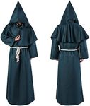 Medieval Renaissance Friar Cowl Robe Hooded Monk Robe Costume Halloween Cosplay Costume for Wizard Sorcerer Green