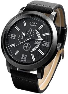 Générique Montre a Quartz pour Homme, affichant l'heure et la Date avec 4 Bracelets Assortis en Cuir. (Noir)