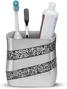 Creative Scents Silver Mosaic Toothbrush and Toothpaste Holder for Bathroom - Decorative Bathroom Toothbrush Holder, Family Toothbrush Cup with One Large Opening to Hold Multiple Toothbrushes at Once