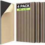 TONOR 4 PCS Wood Slat Panels, 48"x24" Adhesive Acoustic Panels for Wall, Decorative 3D Fluted Panels for Sound Absorbing, Soundproof Panels with Wood Finish for Living Room, Dark Walnut