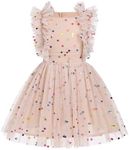 Kids Girls Flutter Sleeve Colorful Polka Dots Tulle Tutu Dress Princess Dress Birthday Party Dress, Kids Apricot, 7-8 Years