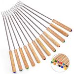 Set of 12 Stainless Steel Fondue Forks, 9.5 Inches Cheese Fondue Sticks Smore Sticks with Wooden Handle Heat Resistant for Chocolate Fountain Cheese Fondue Roast Marshmallows Fruits