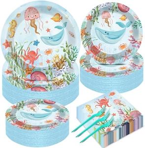 gisgfim 50 Guests Under the Sea Party Decorations Plates and Napkins Ocean Animals Birthday Party Paper Plates Napkins Tableware Set Underwater Sea Life Party Supplies for Birthday Baby Shower 200Pcs