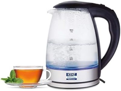 KENT Elegant Electric Glass Kettle, 1.8L, Stainless Steel Heating Plate, Borosilicate Glass Body, Boil Drying Protection