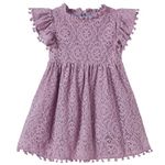 Niyage Toddler Dress Girls Elegant Lace Pom Pom Flutter Sleeve Party Princess Dresse Dusty Purple 110