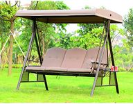 Invezo Impression Luxury Outdoor Swings -3 Seater With Removable Cushion Pillow And Convertible Canopy, Garden Swing/Patio Swing - With Cup Holder - Stainless Steel, 57 Cm, Beige