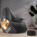 ComfyBean Bag with Beans Filled XXXXL Bean Bag with Free Cushion and Footrest - Official : PrintZen Combo (Matching Color : Printed, All The Fox-Black)