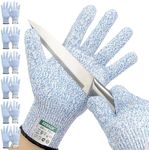 Kebada Cut Resistant Gloves, 100% Food Grade Cutting Gloves, ANSI A4 Protection Anti Cut Gloves; Glass-Free and Steel-Free, Level 5 Knife Gloves C4, 6 Pairs, Medium