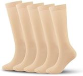 Rolxmed Womens Beige Compression Sock for Woman Flight Travel 15-20mmHg Pressure Support Knee High (Beige*5, L/XL)