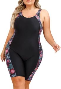 ODIZLI Plus Size Women's Swimming Suit Rash Guard Boyleg One Piece Swimsuit Surfing Bathing Suit, Floral Black a, 3X-Large