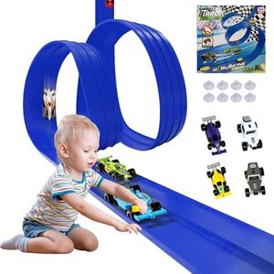 2026 New DIY Flexible Racing Track, Build Anywhere Portable Race Track with Suction Cups - Flexible Roll-Up Design Fits 1/64 Scale Cars, Portable (Blue)