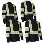 CAMNWAMN Apparel High Visibility Shirts, Long Sleeve Hi Vis Reflective Safety Shirts with Pocket for Men, Black, 4 Pack, Large