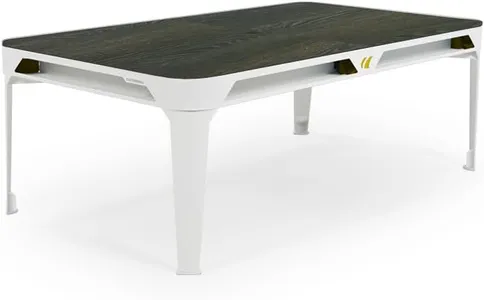 CORNILLEAU - Hyphen Outdoor - Outdoor Pool Table Convertible into a Dining Table, Weatherproof, Made in France - White Frame - Light Grey Cloth - Pockets Mustard - Dinner Tops: Wood Decor