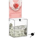 YOUEON Tall Acrylic Donation Box with Lock and Sign Holder, 17x13x20 cm Clear Suggestion Box, Ballot Box, Tip Jar, Ticket Box, Vote Box, Comment Box for Voting, Charity, Suggetstion Collection