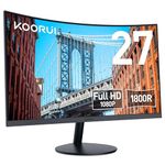 KOORUI 27-inch Curved Computer Monitor- Full HD 1080P 75Hz Gaming Monitor 1800R LED Monitor HDMI VGA, Tilt Adjustment, Eye Care, Black 27N5C