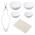 CHGCRAFT 6PCS Small Melting Ceramic Crucible Bowl Dish Cup Set Crucible Whip Tongs Handle And Honeycomb Soldering Board Quartz Plate for Melting Experiment