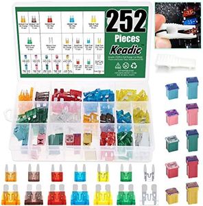 Keadic 252Pcs Full Range Car Blade Fuses and Jcase Fuse Assortment Kit, Automotive Assorted Fuses with a Puller Tool for Ford Chevy/GM Nissan and Toyota Pickup Trucks Cars and SUVs - 5A 7.5A 10A 15A 2