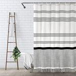 Awellife Black and White Shower Curtain for Bathroom Stripe Tassel Shower Curtain 72 X 72 Inches Farmhouse Linen