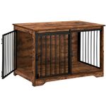 Hzuaneri Dog Crate Furniture, 39.4" Double Door Dog Crate with Barn Door, Dog Kennel Indoor, End Side Table Wooden Dog Crate for Small Medium Large Dog, Anti-Chew Anti-Escape, Rustic Brown