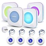 LIOTOIN Wireless Caregiver Pager Senior Alarm Call Button Nurse Call Alarm System Call Bell Panic Button for Elderly/Patients 4 Receiver + 4 Transmitters (with Color Light Flashing Reminder)